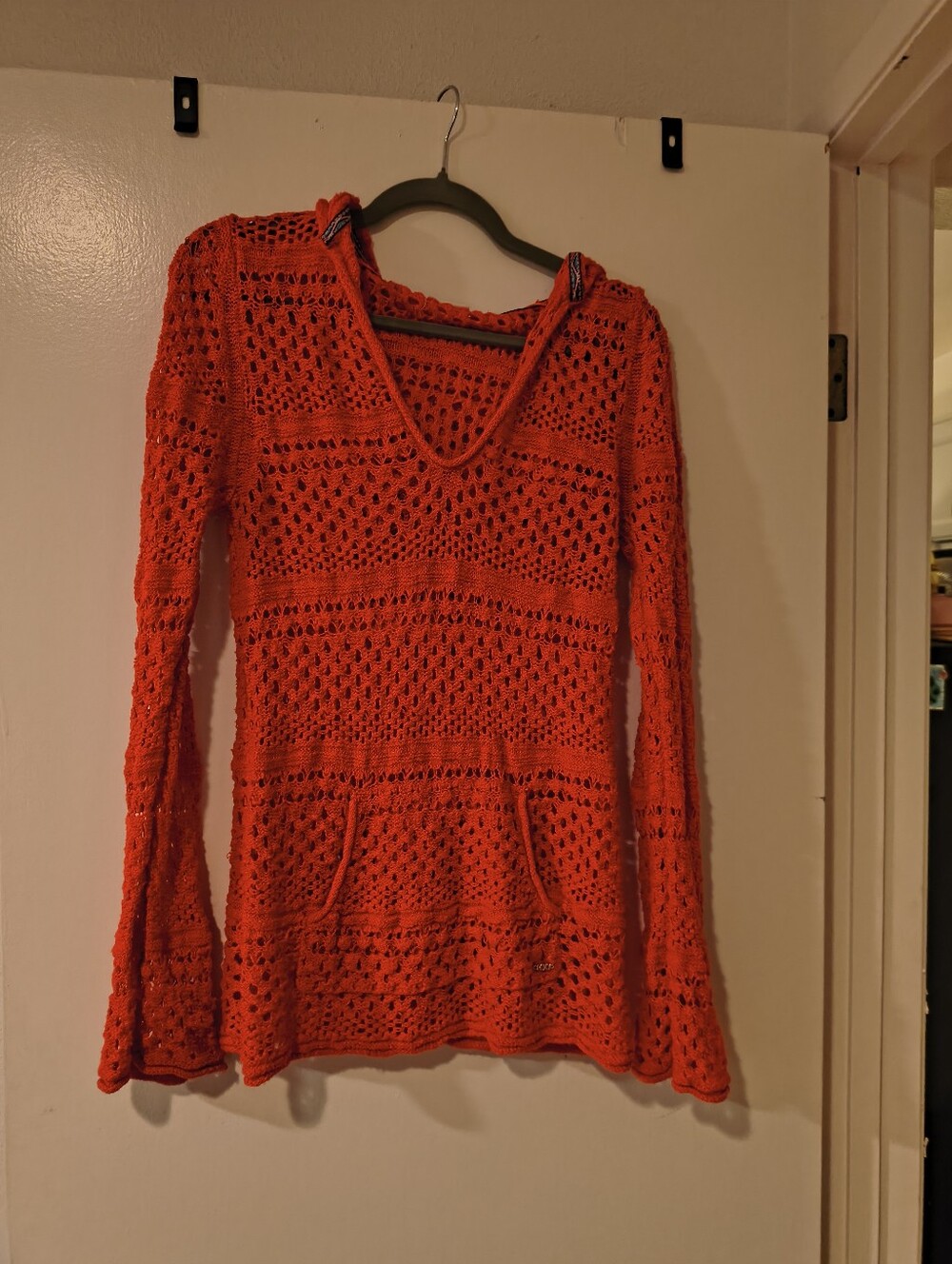 Roxy Hippie Live Open Stitch Knit Hooded Top Size XL